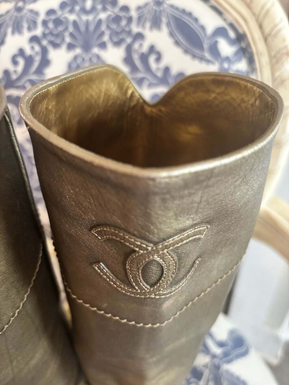 Chanel Metallic Gold Leather CC Tall Boots - Picture 4 of 16